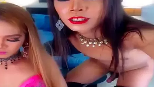 Two petite shemale having a anal sex on cam
