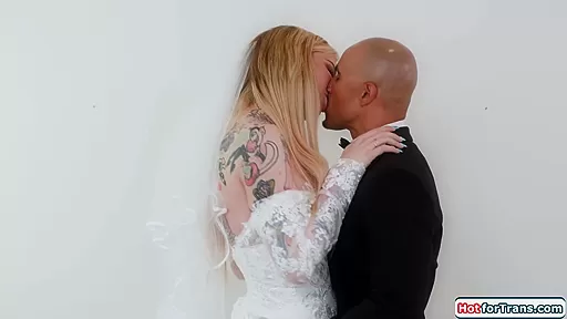 Busty shemale bride Gracie Jane sucked off and analed by bff