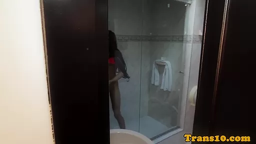 Booted latina tgirl tugging her hard cock