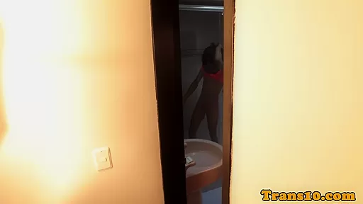 Booted latina tgirl tugging her hard cock