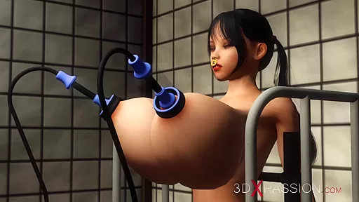 Milk maid episode 2. A sexy busty girl in cuffs gets fucked hard by hot shemale