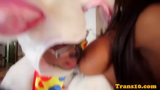 Bigbootied black tgirl cockriding easterbunny
