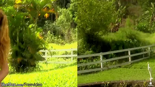 Curly hair t-girl poses outdoors and shows huge ass in thong