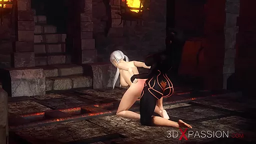 Hottest futa with a huge dick plays with a sexy horny nerdgirl in the dungeon