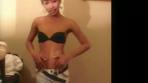 Cute femboy strips down before sucking her lips on huge cock