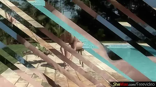 Beautiful shegirl enjoys hardcore masturbation by the pool