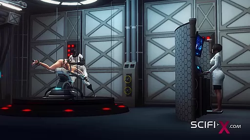 Sexy super busty girl gets fucked by futanari sex cyborg in the sci-fi lab
