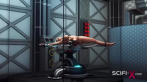 Sexy super busty girl gets fucked by futanari sex cyborg in the sci-fi lab