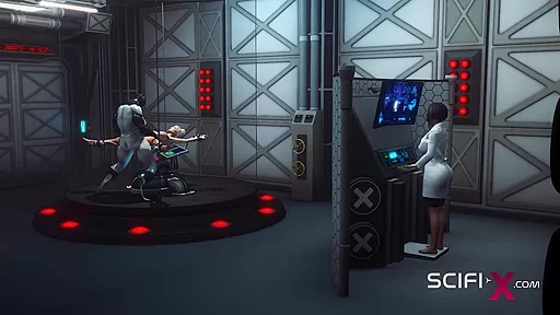 Sexy super busty girl gets fucked by futanari sex cyborg in the sci-fi lab