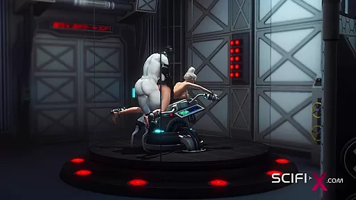 Sexy super busty girl gets fucked by futanari sex cyborg in the sci-fi lab