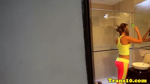 Latina tgirl getting ready behind the scenes