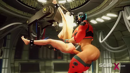 Big tits hot slut hottie in restraints gets fuckd hard by shemale android in the sci-fi dungeon