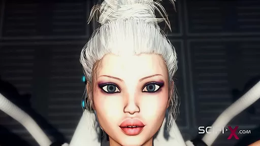 Sci-fi BDSM. Horny young blonde likes to fucks with shemale humanoid android