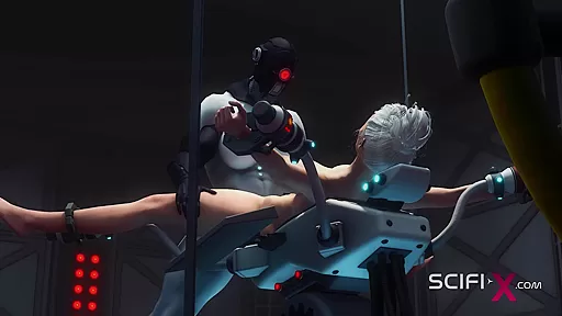 Sci-fi BDSM. Horny young blonde likes to fucks with shemale humanoid android