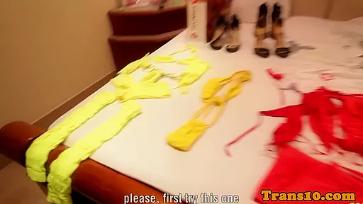 Busty brazilian tranny showing tanlines bts