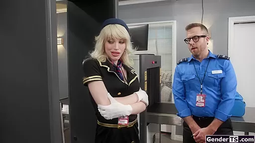 Ts flight attendant Izzy Wilde has metal buttplug up her ass