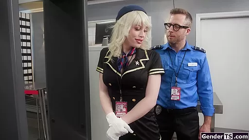 Ts flight attendant Izzy Wilde has metal buttplug up her ass