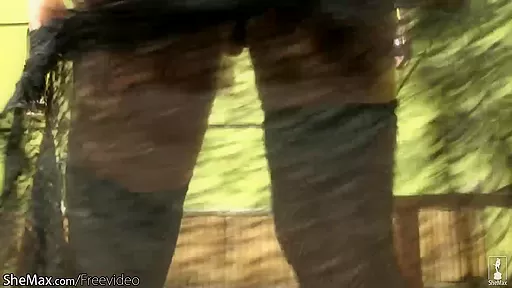 Latina tranny in black thigh stockings masturbates cock
