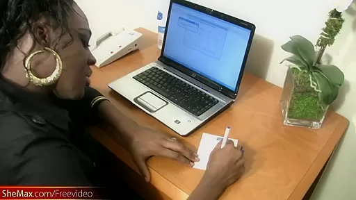 Having a phone sex makes this ebony tbabe secretary cum