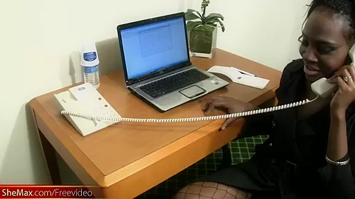 Having a phone sex makes this ebony tbabe secretary cum