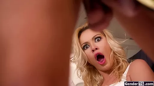 Busty tgirl stewardess Brittney Kade fucks female customer