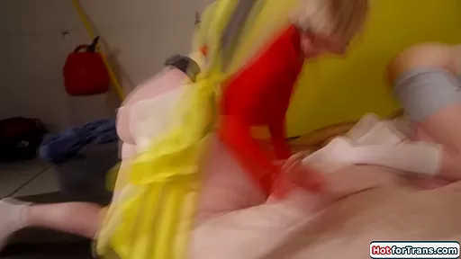 I join with my strapon to anal the tgirl whos fucking her gf