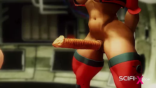 Just don't stop! Super cyber futa shemale plays with a sexy cuffed blonde