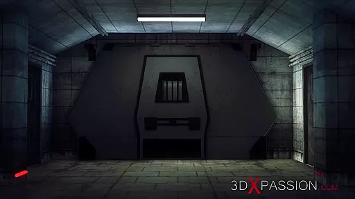 Sexy big tits young woman in cuffs gets fucked hard by cyber dickgirl in the prison