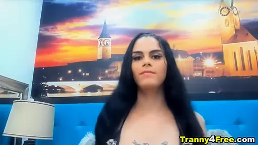 Beautifully bare-chested Shemale Faps Her Huge Cock