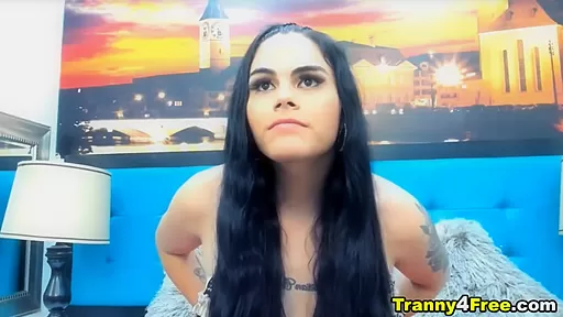 Beautifully bare-chested Shemale Faps Her Huge Cock