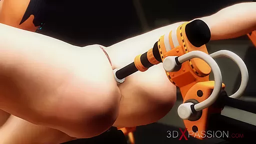 Cyber fuck machine in action! Sexy shemale plays with super busty girl
