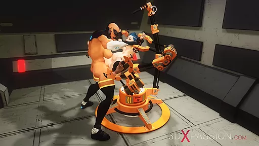 Cyber fuck machine in action! Sexy shemale plays with super busty girl