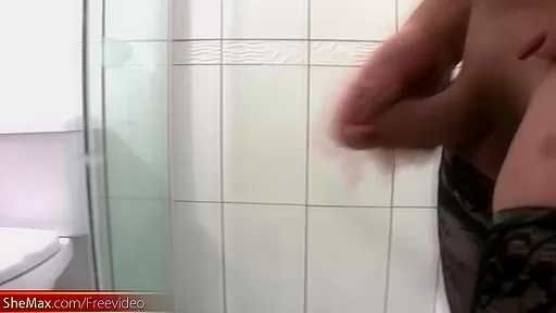 Chubby teen 18+ shemale is stroking decent sized dick in shower
