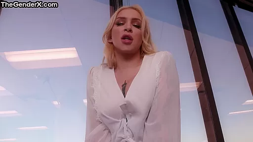 Busty office TS MILF bareback fucked in IR anal by Black guy