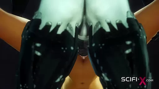 Sci-Fi sex machine. A super sexy brunette gets fucked by humanoid robot shemale