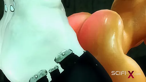 Sci-Fi sex machine. A super sexy brunette gets fucked by humanoid robot shemale