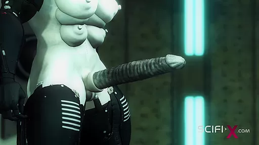 Sci-Fi sex machine. A super sexy brunette gets fucked by humanoid robot shemale