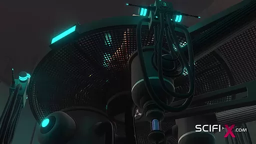 A hot busty cuffed girl gets fucked hard by a sex robot dickgirl in the sci-fi lab