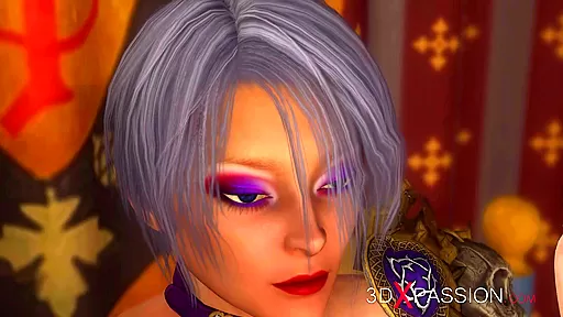 A sexy busty hottie gets fucked hard by 3d futanari in the medieval throne chamber