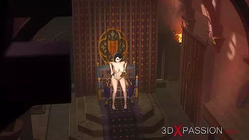 A sexy busty hottie gets fucked hard by 3d futanari in the medieval throne chamber