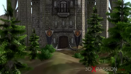 A super hot dickgirl plays with a sexy young brunette in the medieval castle