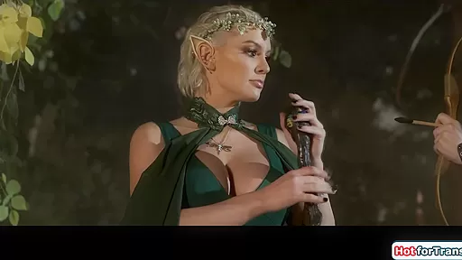 Big boobs shemale elf Izzy Wilde fucks milf elf in the woods