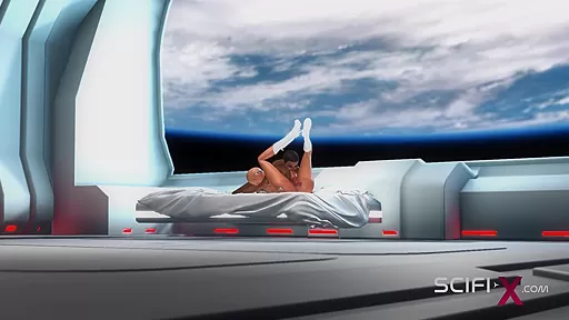 A hot futanari sex robot fucks hard a young black girl in the sci-fi bedroom