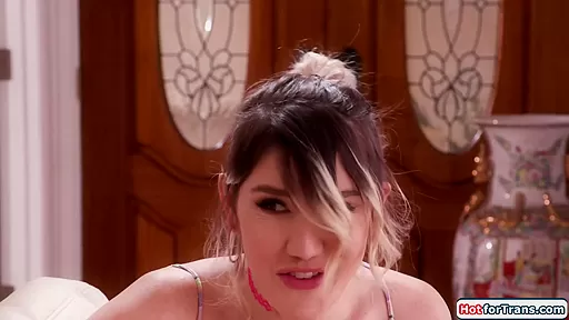 Ts Lena Moon sucks anal barebacked busty tgirl Ariel Demure