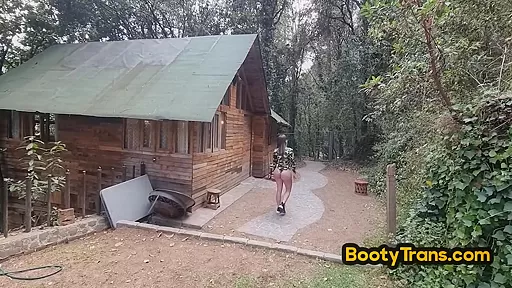 Bigbooty transsexual anallyfucked outdoor by black cock