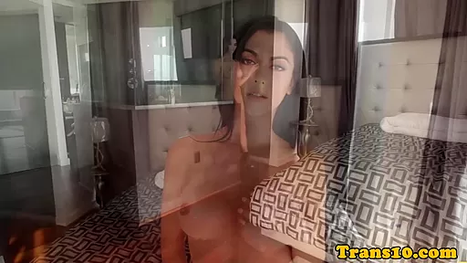 Gorgeous tgirl masturbates after stripping