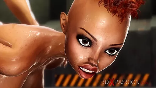 A hot black girl gets fucked hard by a cyber angel shemale in the sci-fi prison