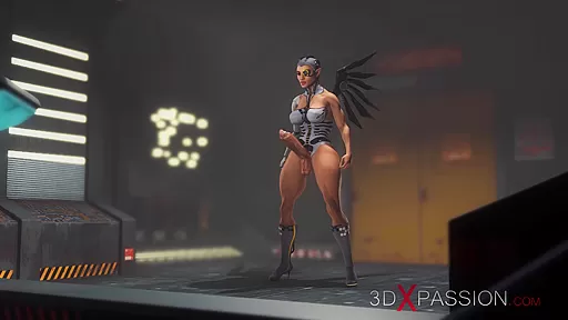A hot black girl gets fucked hard by a cyber angel shemale in the sci-fi prison