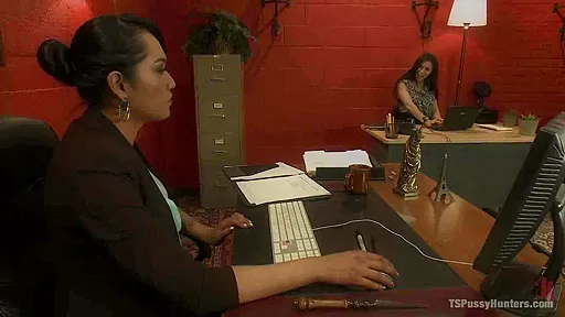 Busted Watching Porn at Work-Boss Punishes Bad Employee w/Her Own Cock