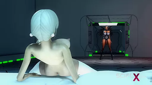 Cyber angel dickgirl fucks a sexy blonde in the space station
